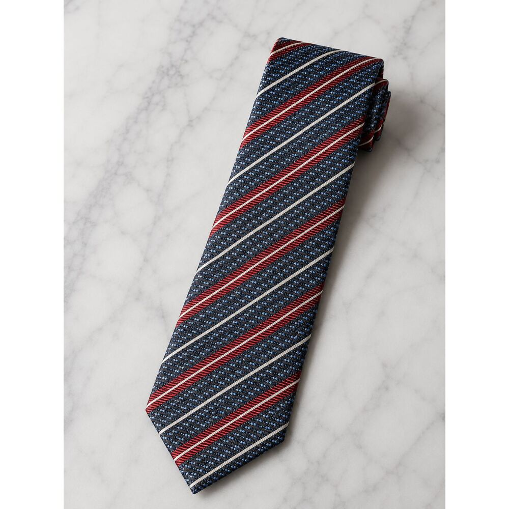 HUGO BOSS Sophisticated Maroon, Navy and Silver Diagonal Stripe Tie